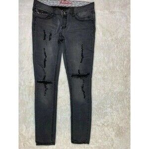 Premiere Size 7/8 Womens Jeans Black Wash Stretch Low Skinny Rip Torn Distress
